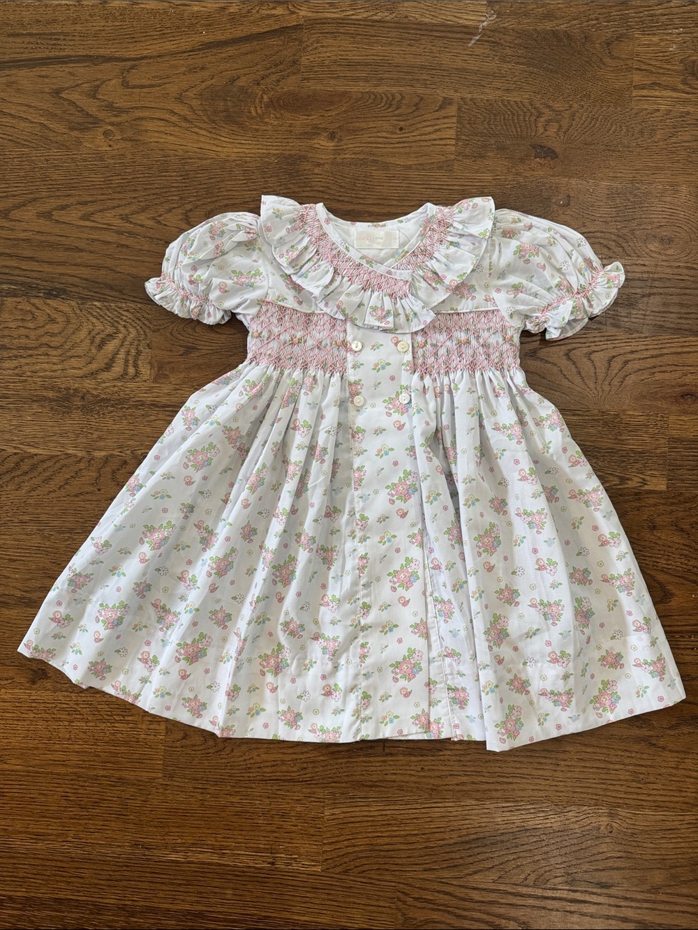 Cecil & Lou Girls Pink Smocked Embroidered Floral Bouquet Dress